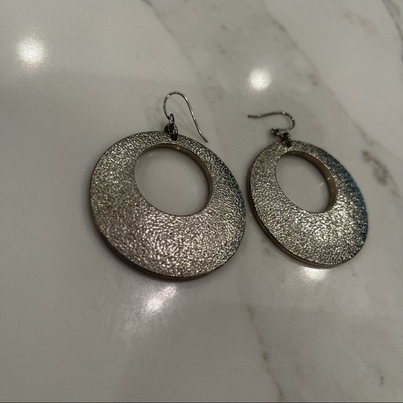 Silver drop hoop earrings - Picture 3 of 5